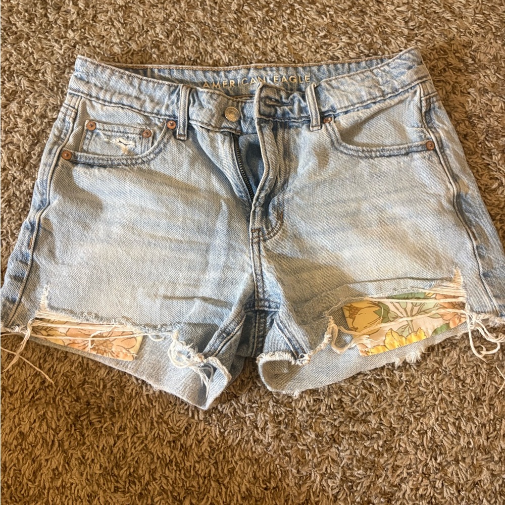 American Eagle Outfitters Floral Accent Denim Shorts